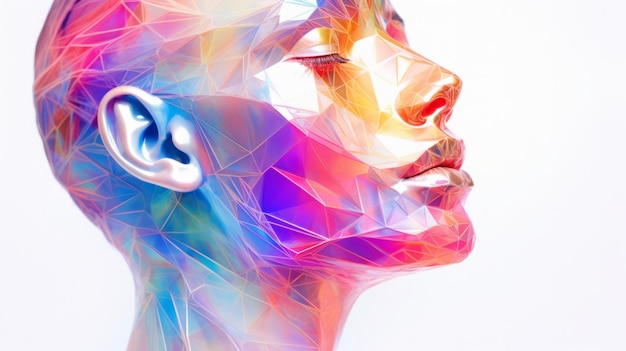Rosto de mulher digital poliabstrato em um fundo branco para design d render ou design de plexo facial de arte