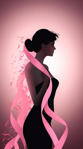Rosto de mulher em fita rosa generativa ai