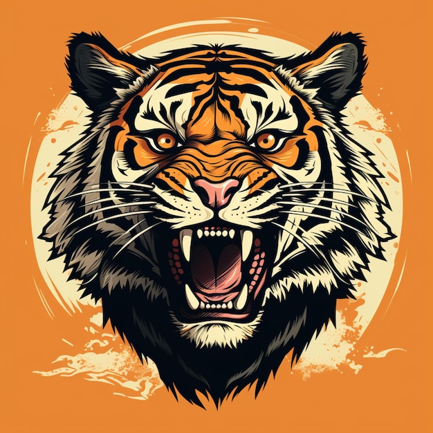 Rosto de tigre com ilustração de animais em estilo de desenho imagem de arte gerada por Ai