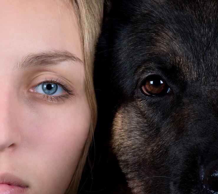 Foto rosto humano e cara de cachorro
