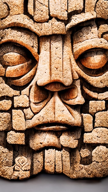Rosto maia ruínas arqueológicas ruínas de madeira Fundo 3D ilustração