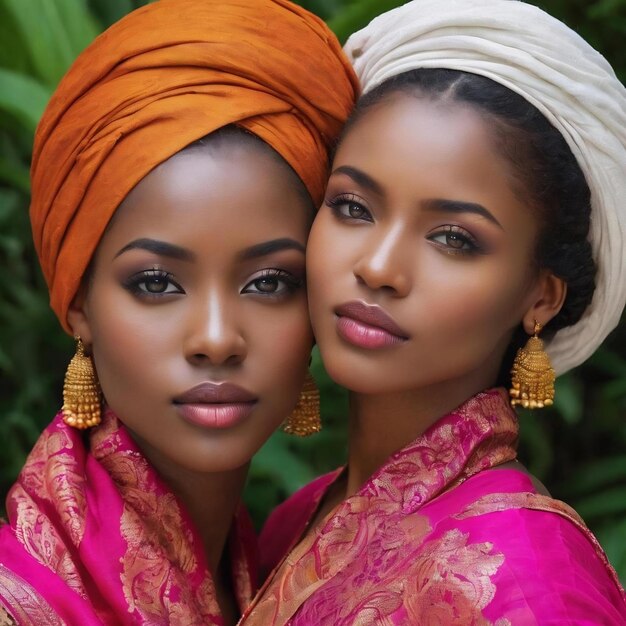 Rostos bonitos de duas mulheres jovens com pele limpa e fresca flyer com copyspace para anúncio