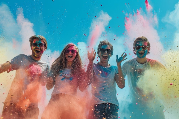 Foto rostos coloridos de um grupo com pó