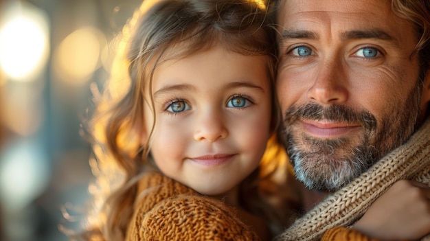 Rostos de criança e homem em close-up