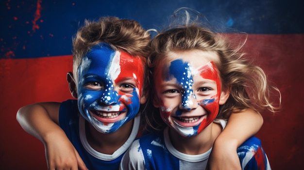 Rostos de crianças pintados com a bandeira da França