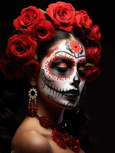 Rostos de mulheres com maquiagem do Dia dos Mortos