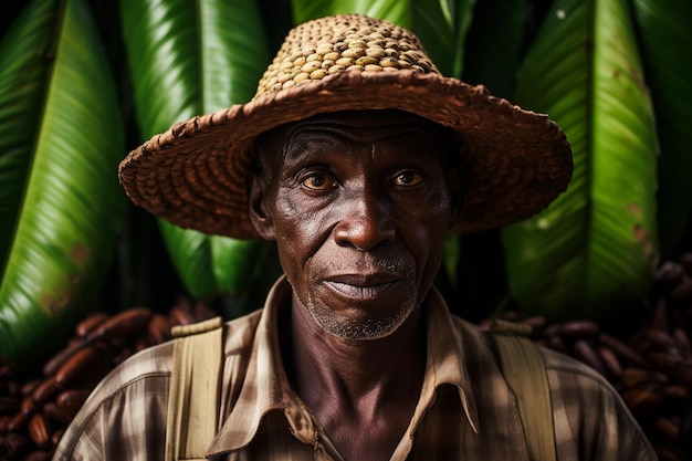 El rostro de un agricultor generativo de una plantación de cacao por Ai