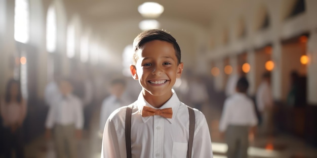 El rostro alegre de un niño de escuela radiante