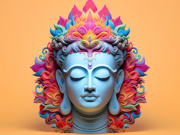 Un rostro de Buda zen con gafas de sol con elementos ornamentales de color neón Diseño psicodélico de la nueva era