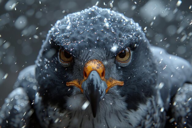 Foto el rostro del depredador del halcón, el ojo del águila, el tinte azul, el mundo animal, el macro.