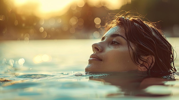 Foto el rostro etéreo de las mujeres emerge del agua fotografía profesional