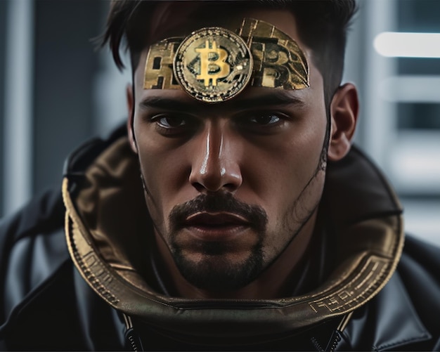 Un rostro de un hombre con la criptomoneda bitcoin en su cabeza descarga gratuita de imágenes