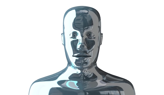 Foto rostro humano de metal geométrico sobre fondo blanco ilustración 3d