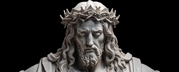 el rostro de jesús con una corona al estilo de la escultura de mármol