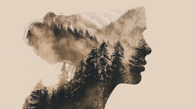 El rostro de la mujer de arte entre los árboles