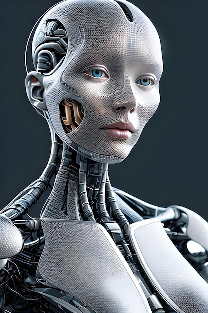 Rostro de mujer con cabeza de robot