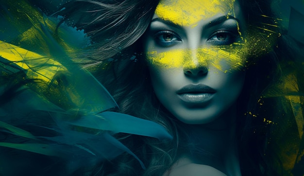 rostro de una mujer con los colores del 7 de septiembre en honor al día de la independencia de Brasil