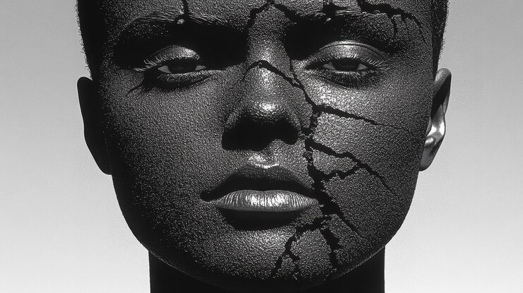 El rostro de una mujer está cubierto de pintura negra.