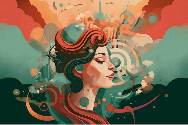 Rostro de mujer hermosa con fondo grunge colorido ilustración vectorial