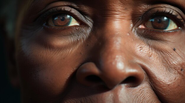 El rostro de una mujer mayor con ojos marrones
