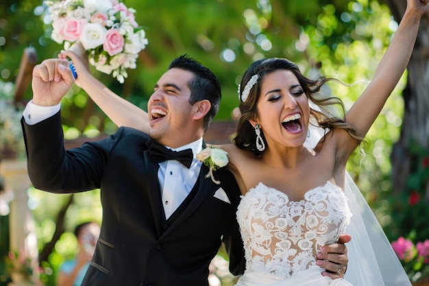 Foto los rostros felices de la novia y el novio mexicanos