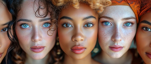 Foto rostros de mujeres de diferentes razas.