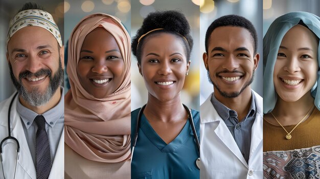 Foto rostros de salud, sonrisas y camaradería