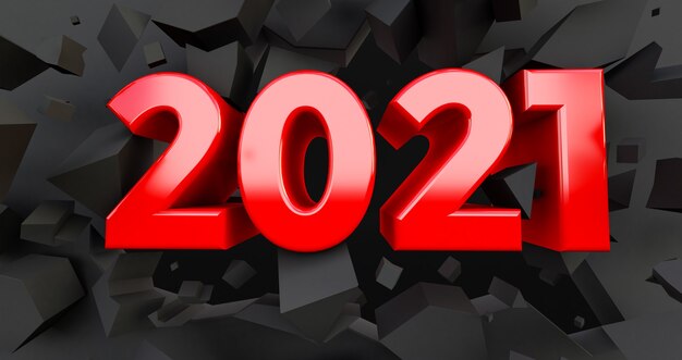 Foto rot 2021 neujahr auf rissigem schwarz