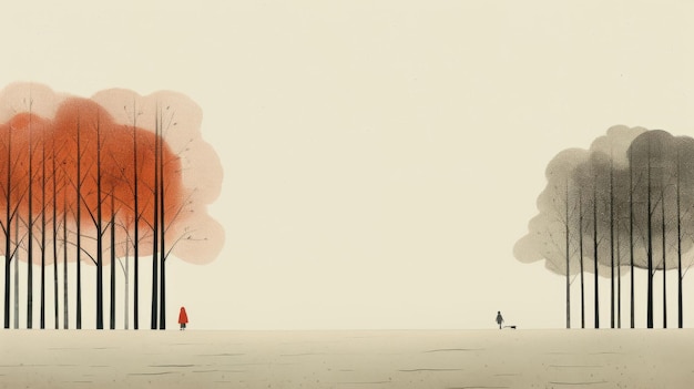 Rot bemalte Bäume Illustrationen inspiriert von Emiliano Ponzi und Gabriel Pacheco