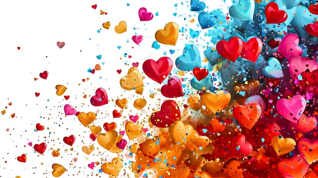 Rot-blaue und gelbe Herzen auf weißem Hintergrund Valentinstagskonzept