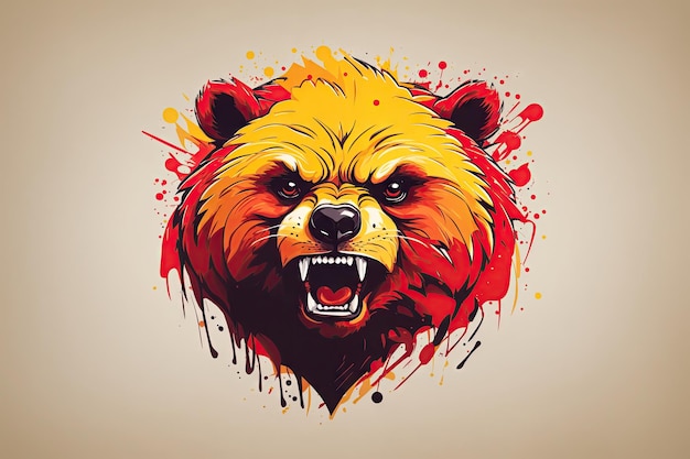 Foto rot-gelbes, farbenfrohes logo, minimalistische logo-illustration von bear ai generative