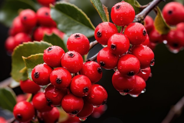 Rot-Holly-Beeren-Zweig mit grünen Blättern