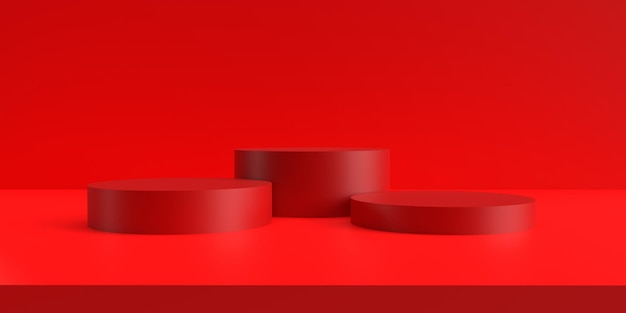 Rot, orange, Zylinder, Kreis, Podium, abstrakt, Hintergrundbild, Kopie, Raum, leer, Dekoration, Ornament, Mode, Lifestyle, Präsentation, frohe Weihnachten, frohes neues Jahr und Valentinstag, 3D-Render