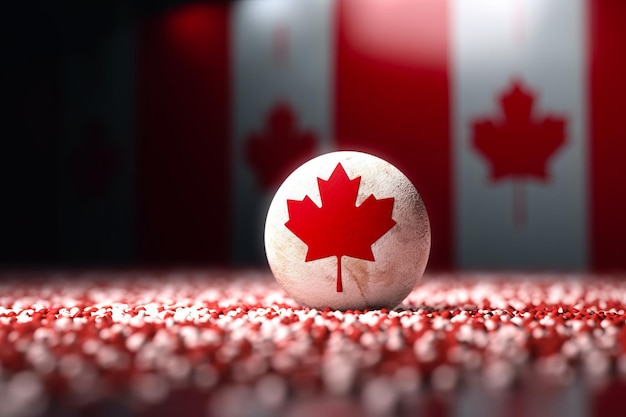 Rot-weißer 3D-Render, minimalistischer Bokeh-Hintergrund mit kanadischer Flagge und minimalistischem Symbol, generative KI