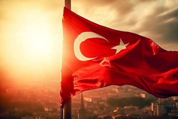 Rot-weißer 3D-Render minimalistischer Bokeh-Hintergrund mit Türkei-Flagge mit minimalistischem Symbol Generative KI