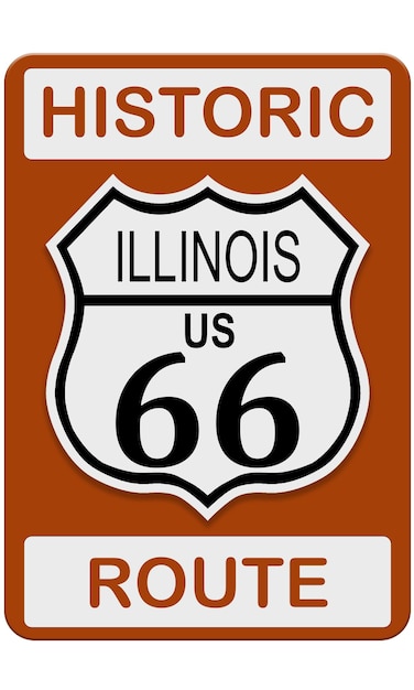 Rota 66 antigo sinal de tráfego histórico com o estado de Illinois