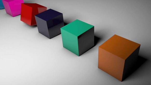 La rotación de cubos de diferentes colores en el suelo.