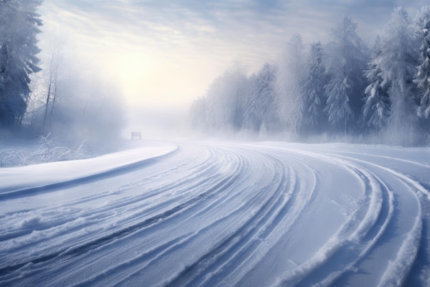 Foto rotas de pneus de inverno em um caminho nevado