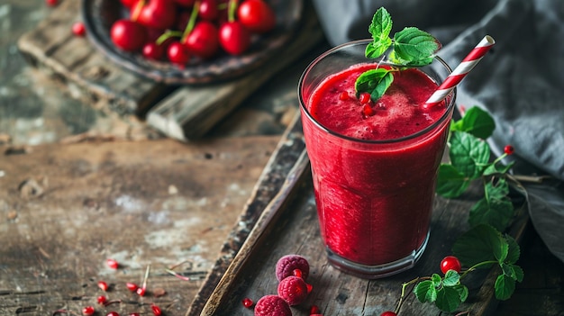 Rotbeeren-Smoothie auf rustikalem Hintergrund