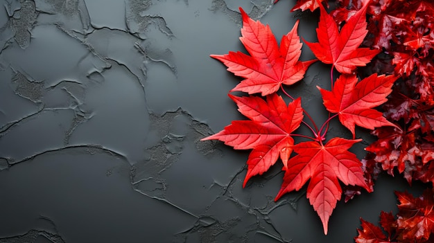 Rote Ahornblätter auf einem rauen schwarzen Hintergrund, Ideen für ein Herbstbanner oder eine Postkarte, die von der KI generiert wurden