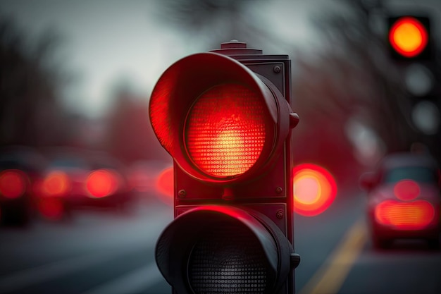 Rote Ampel mit verschwommenem Hintergrund symbolisiert Gefahr und Dringlichkeit