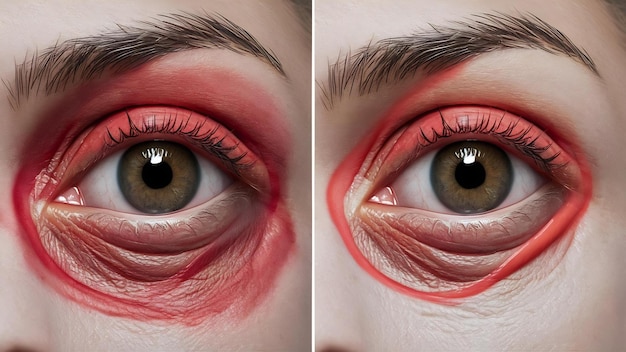 Rote Augen vor und nach der Behandlung