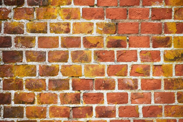 Rote Backsteinmauer des alten Hauses, Hausäußeres, rote Backsteintextur, zuverlässiges Mauerwerk mit Maurer, Ziegel und Mörtel. Alter Bauhintergrund aus rotem Backstein