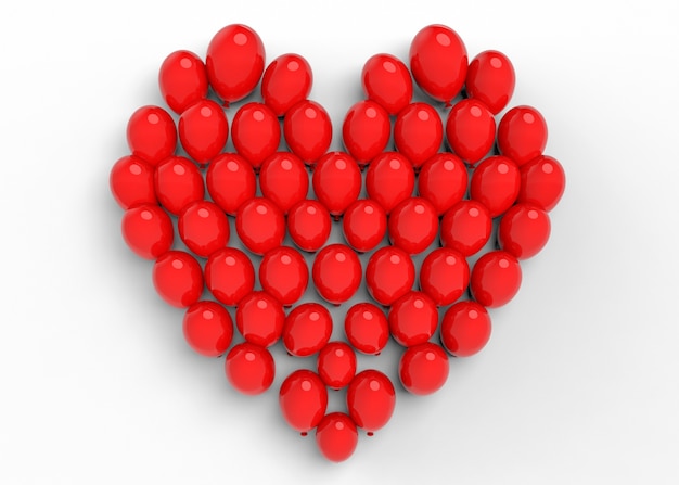 Rote Ballone verfassen, um eine Herzform auf weißem Hintergrund zu sein
