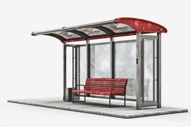 Rote Bank an einer Bushaltestelle in einer generativen KI der Stadt