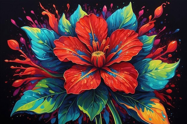 Rote Blume mit psychedelischer Malerei