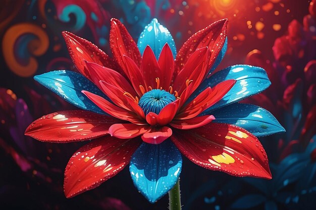 Rote Blume mit psychedelischer Malerei