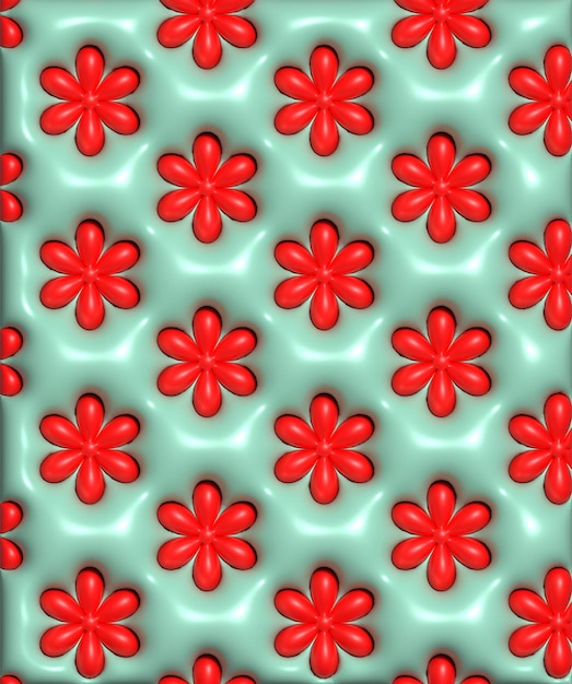 Rote Blumen auf einem grünen Hintergrund 3D-Rendering-Illustration