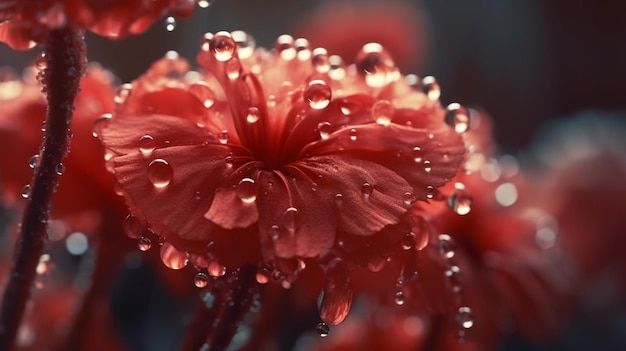 Rote Blumen mit Wassertropfen auf den Blütenblättern