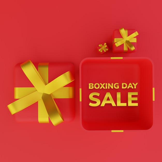 Rote Box mit goldenem Band Draufsicht 3D-Rendering
